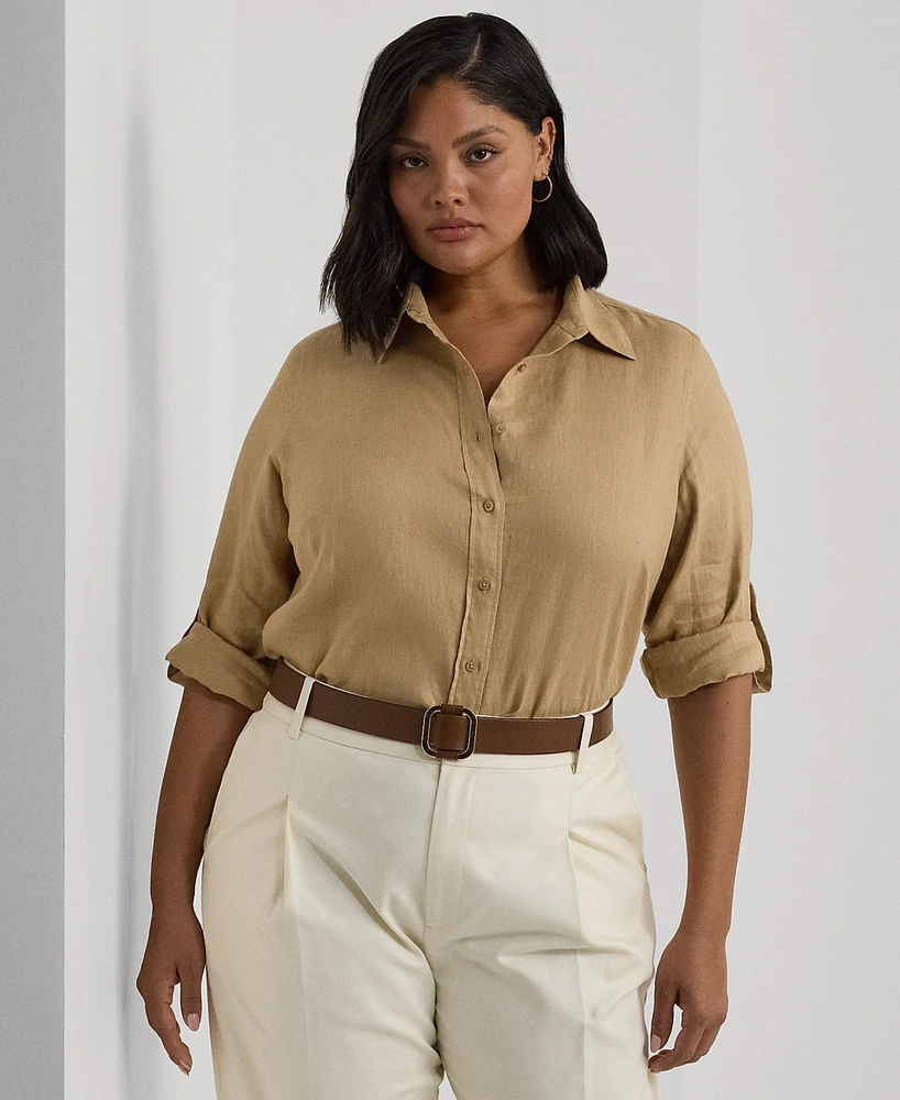 Lauren Ralph Plus Linen Roll-Tab Shirt