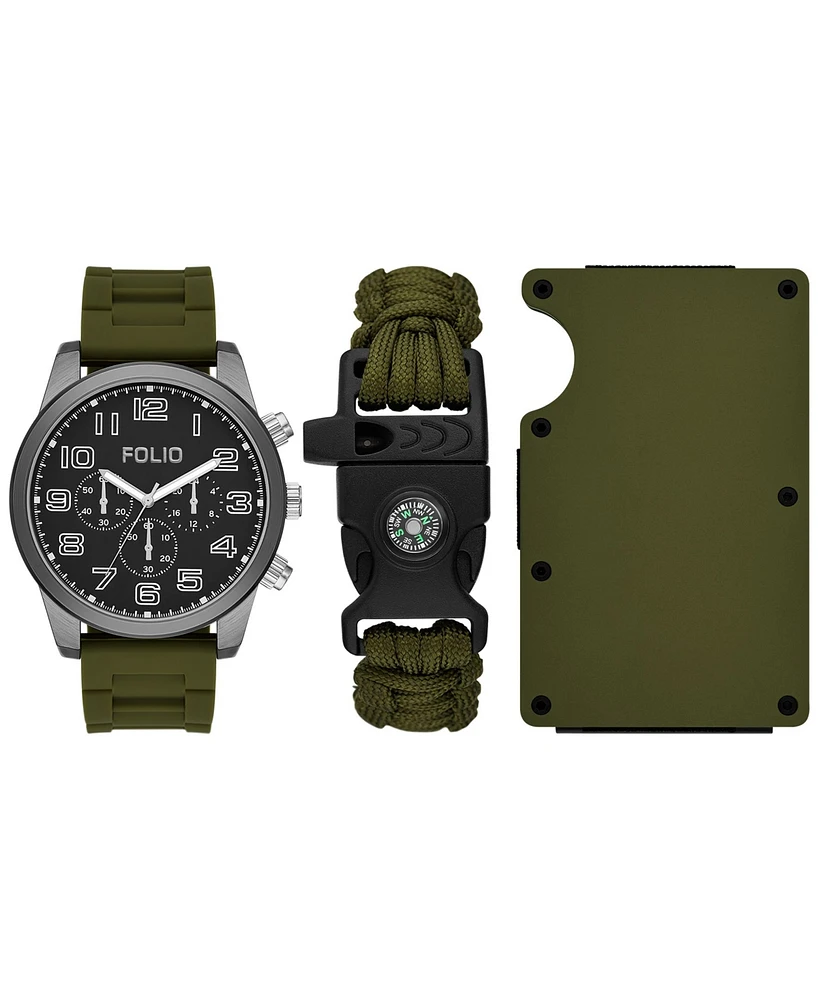 Folio Men's Three Hand Green Silicone Watch 45mm Gift Set