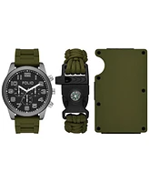 Folio Men's Three Hand Green Silicone Watch 45mm Gift Set