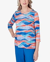 Alfred Dunner Women's Neptune Crew Neck Beach Wave Top