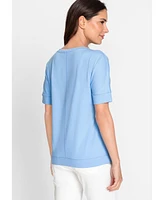 Olsen Cotton Blend 3/4 Sleeve Solid T-Shirt