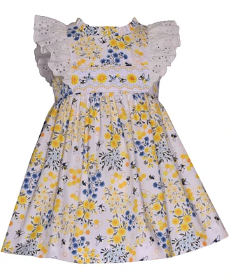 Bonnie Baby Girls Sleeveless Smocked Bee Print Dress