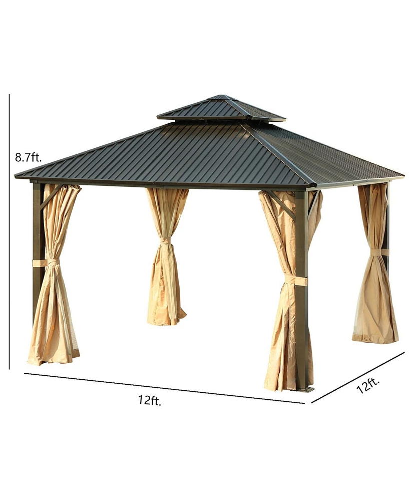 Aoodor 12'x 12' Aluminum Gazebo with Mosquito Netting and Curtain