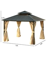 Aoodor 12'x 12' Aluminum Gazebo with Mosquito Netting and Curtain