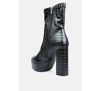 London Rag Feral High Heeled Croc Pattern Ankle Boot