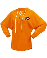 Women's Fanatics Orange Philadelphia Flyers Jersey Lace-Up V-Neck Long Sleeve Hoodie T-shirt