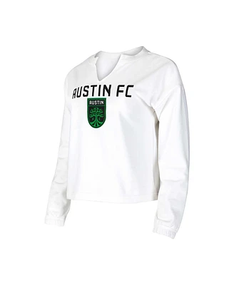 Women's Concepts Sport White Austin Fc Sunray Notch Neck Long Sleeve T-shirt