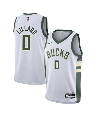 Big Boys Nike Damian Lillard White Milwaukee Bucks Swingman Jersey - Association Edition