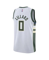 Big Boys Nike Damian Lillard White Milwaukee Bucks Swingman Jersey - Association Edition