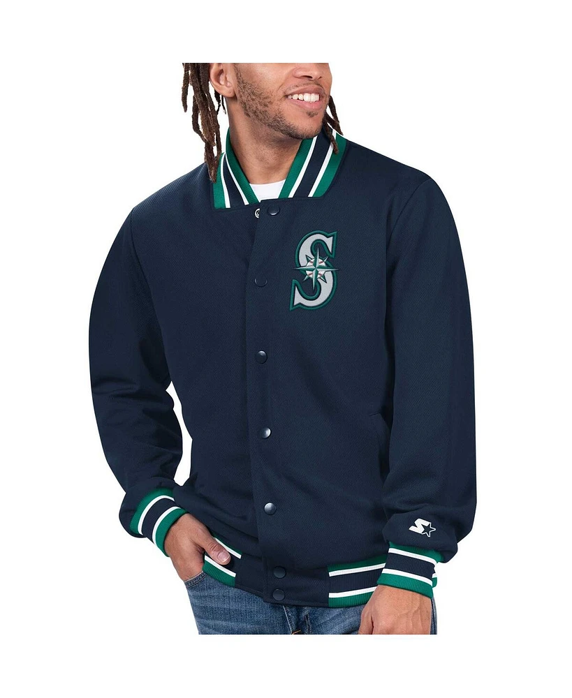 Men's Starter Navy Seattle Mariners Secret Weapon Satin Full-Snap Jacket