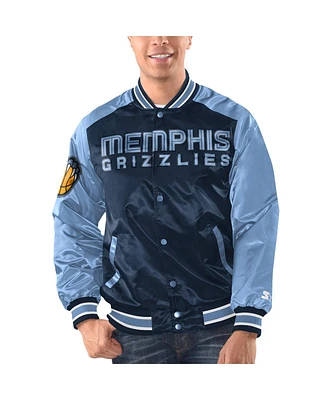 Men's Starter Navy, Light Blue Memphis Grizzlies Renegade Satin Full-Snap Varsity Jacket