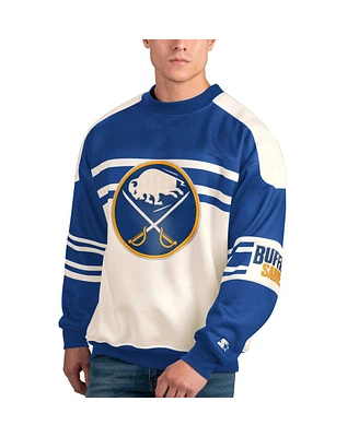 Men's Starter White Buffalo Sabres Defense Fleece Crewneck Pullover Sweatshirt