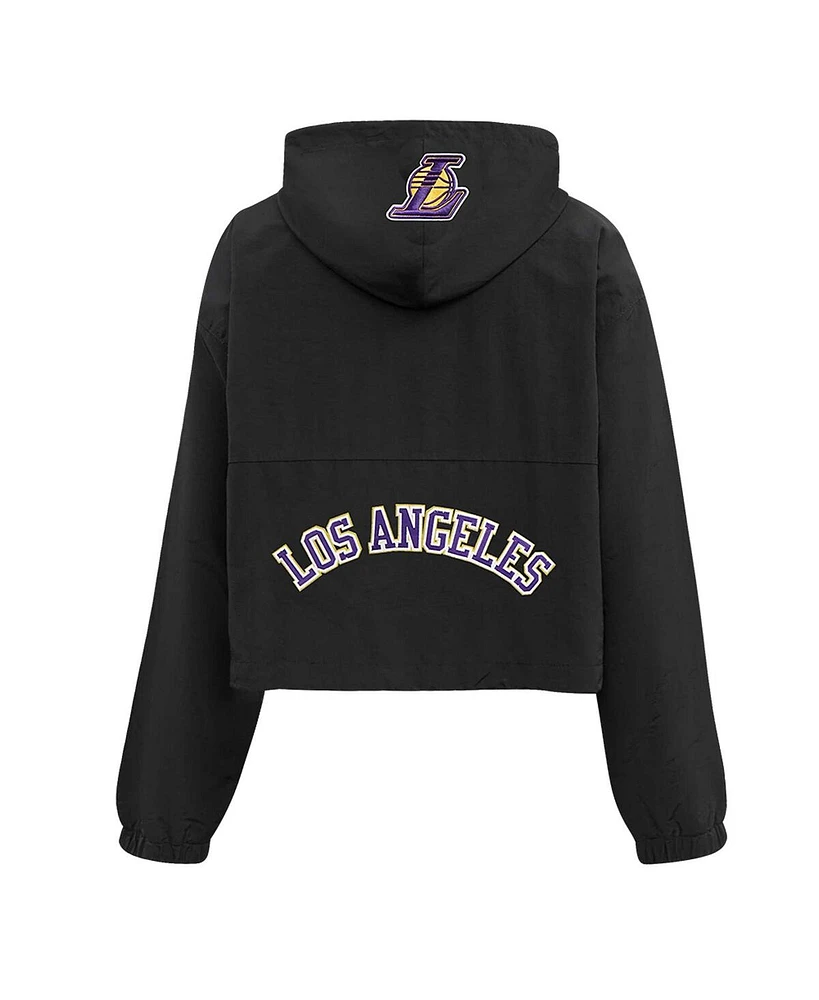 Women's Pro Standard Black Los Angeles Lakers Classic Wind Woven Cropped Half-Zip Jacket