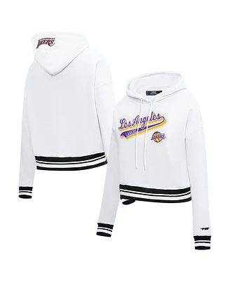 Women's Pro Standard White Los Angeles Lakers Script Tail Cropped Pullover Hoodie