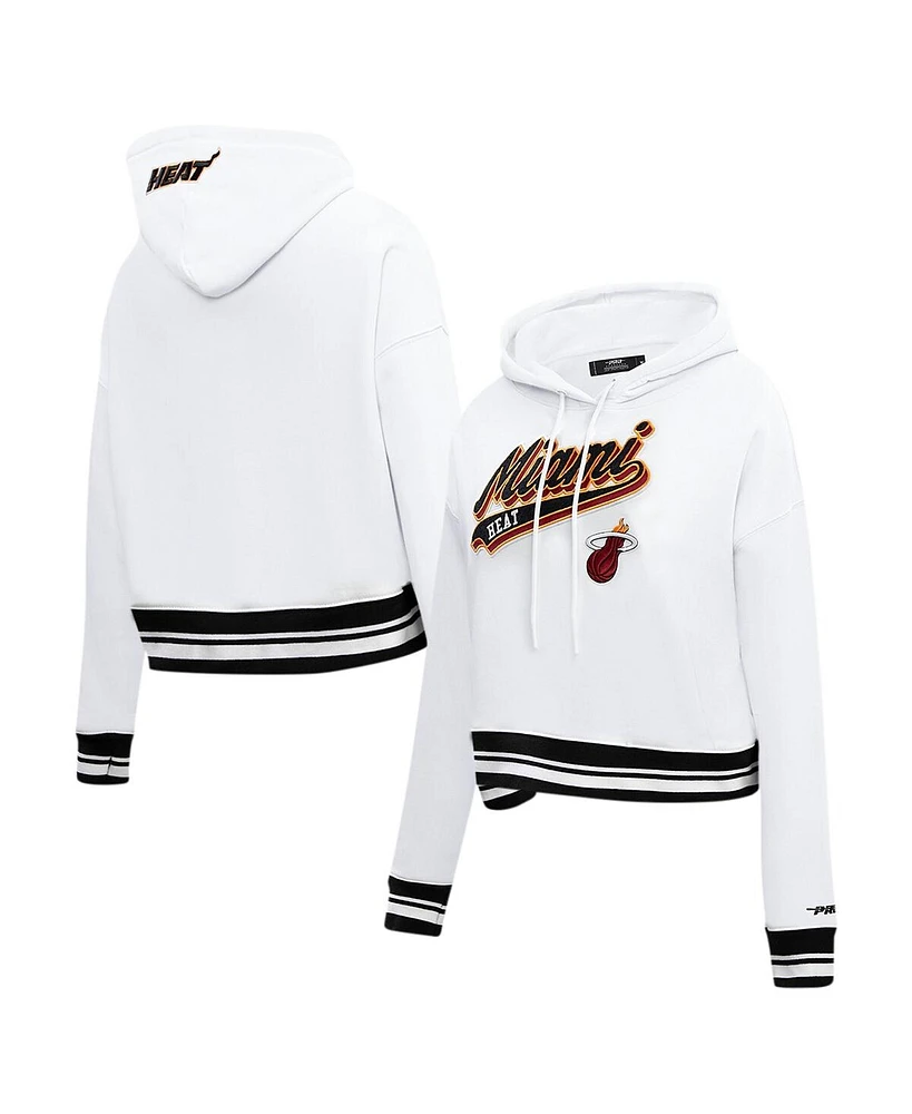 Women's Pro Standard White Miami Heat Script Tail Cropped Pullover Hoodie