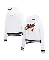 Women's Pro Standard White Miami Heat Script Tail Cropped Pullover Hoodie