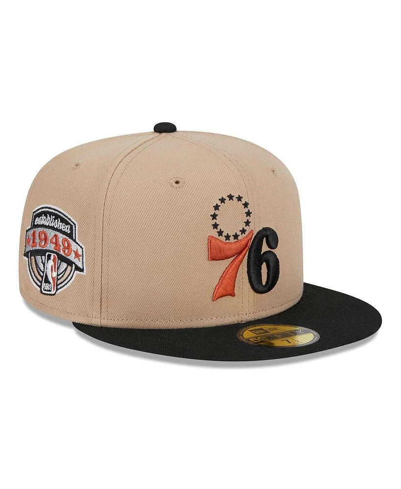 Men's New Era Tan, Black Burnt Orange Logo 2-Tone 59FIFTY Fitted Hat