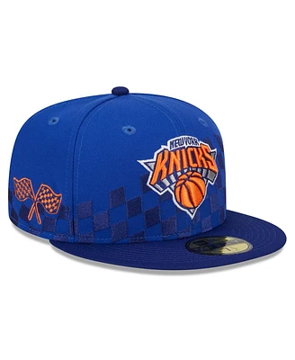Men's New Era Blue York Knicks 2024 Nba All-Star Game Rally Drive Checkerboard 59FIFTY Crown Fitted Hat