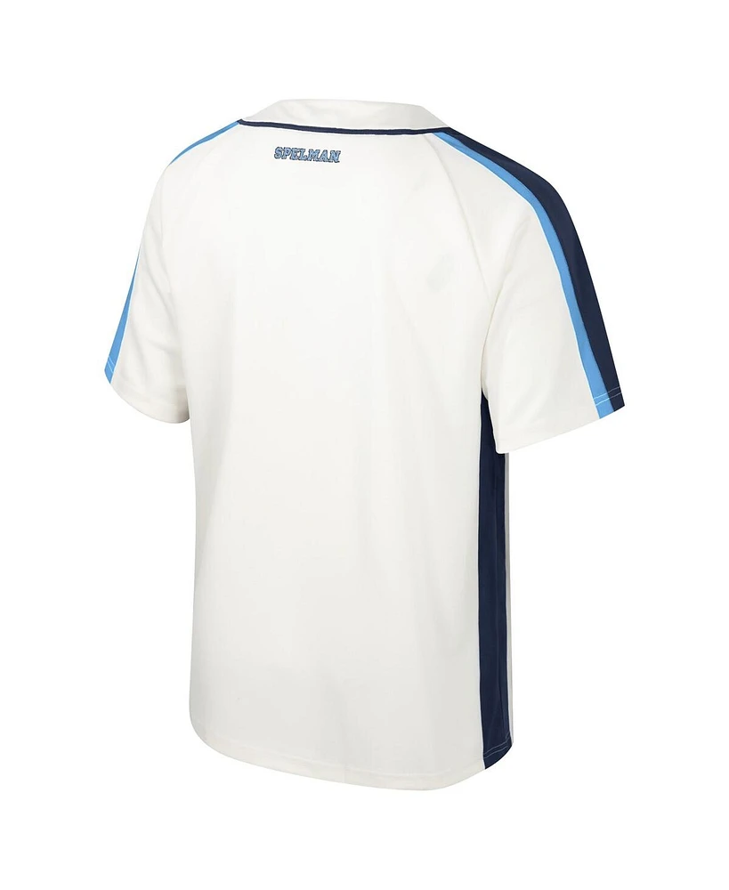 Men's Colosseum Cream Distressed Spelman College Jaguars Ruth Button-Up Baseball Jersey