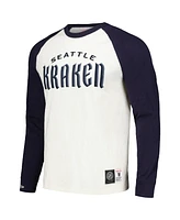 Men's Mitchell & Ness Cream Seattle Kraken Legendary Slub Vintage-Like Raglan Long Sleeve T-shirt