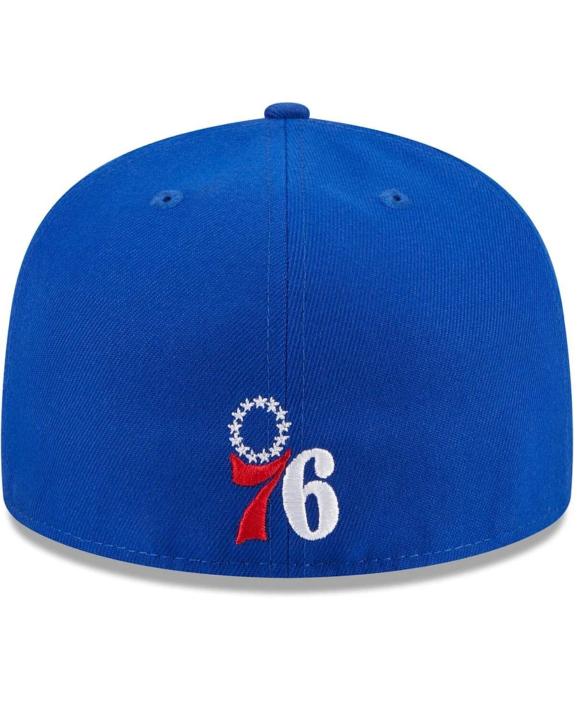 Men's New Era Royal Philadelphia 76ers Game Day Hollow Logo Mashup 59FIFTY Fitted Hat