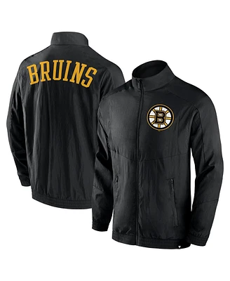 Men's Fanatics Black Boston Bruins Step Up Crinkle Raglan Full-Zip Windbreaker Jacket