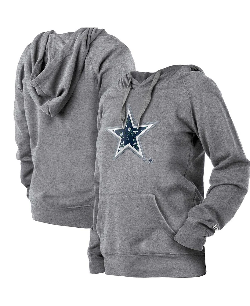 Women's New Era Gray Dallas Cowboys Floral Raglan Pullover Hoodie