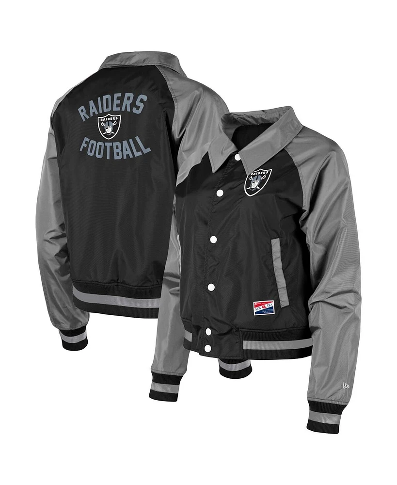 Women's New Era Black Las Vegas Raiders Coaches Raglan Full-Snap Jacket