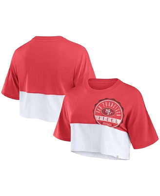 Women's Fanatics Scarlet, White San Francisco 49ers Boxy Color Split Cropped T-shirt