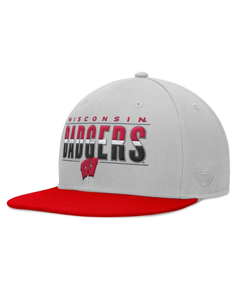 Men's Top of the World Gray Wisconsin Badgers Hudson Snapback Hat