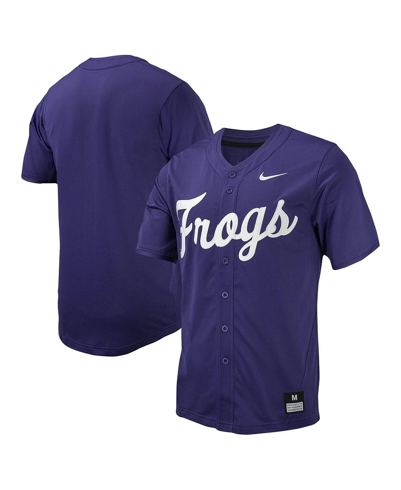 Men's Nike Purple Tcu Horned Frogs Replica Full-Button Baseball Jersey