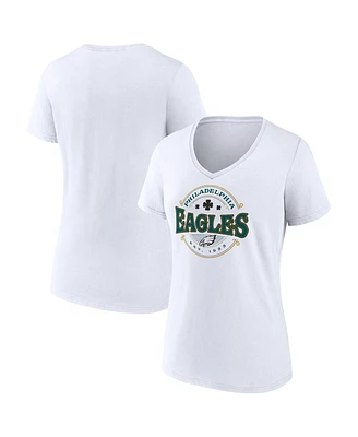 Women's Fanatics White Philadelphia Eagles St. Patrick's Day Lucky V-Neck T-shirt