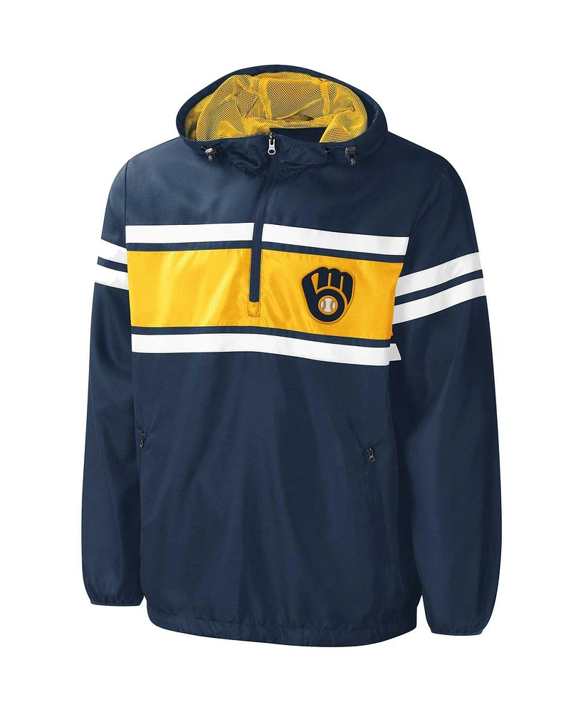 Men's G-iii Sports by Carl Banks Navy Milwaukee Brewers Game Score Quarter-Zip Windbreaker