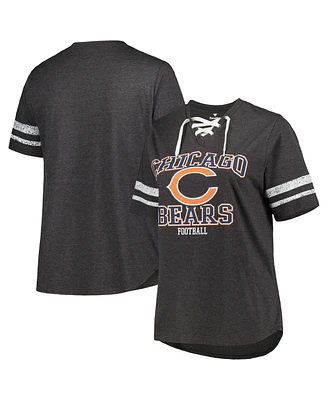 Women's Fanatics Heather Charcoal Distressed Chicago Bears Plus Size Lace-Up V-Neck T-shirt