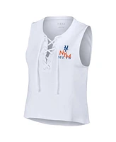 Women's Wear by Erin Andrews White New York Mets Lace-Up Tank Top