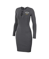 Women's Wear by Erin Andrews Charcoal Green Bay Packers Lace Up Long Sleeve Dress