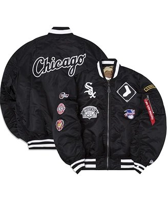 Men's New Era x Alpha Industries Black, Camo Chicago White Sox Reversible Full-Zip Bomber Jacket