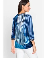 Olsen Women's Cotton Blend 3/4 Sleeve Printed T-Shirt containing Tencel[Tm] Modal