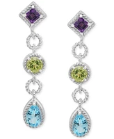 Amethyst (1/3 ct. t.w.), Peridot (1/2 ct. t.w.) & Blue Topaz (1 ct. t.w.) Mixed-Cut Drop Earrings in Sterling Silver