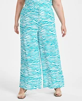 Bar Iii Trendy Plus Printed Wide-Leg Pants, Created for Macy's