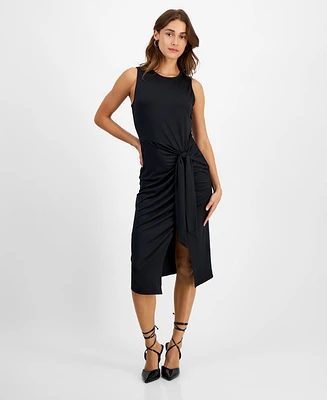 Bar Iii Petite Tie-Front Asymmetrical-Hem Midi Dress, Created for Macy's