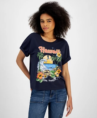 Rebellious One Juniors' Hawaii Tropical Graphic T-Shirt