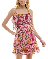 Speechless Juniors' Floral Print Ruffled Sleeveless A-Line Dress