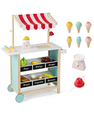 Sugift Kids Wooden Ice Cream Cart with Chalkboard and Storage