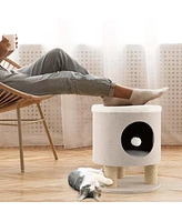 Costway 3-in-1 Cat Condo Stool Kitty Bed with Scratching Posts & Plush Ball Toy