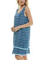 Roudelain Women's Printed Tassel-Trim Tank Nightgown