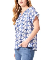 Jones New York Women's Floral-Print Shirred-Neck Popover Blouse