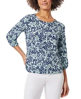 Jones New York Women's Printed Moss Crepe 3/4-Sleeve Top