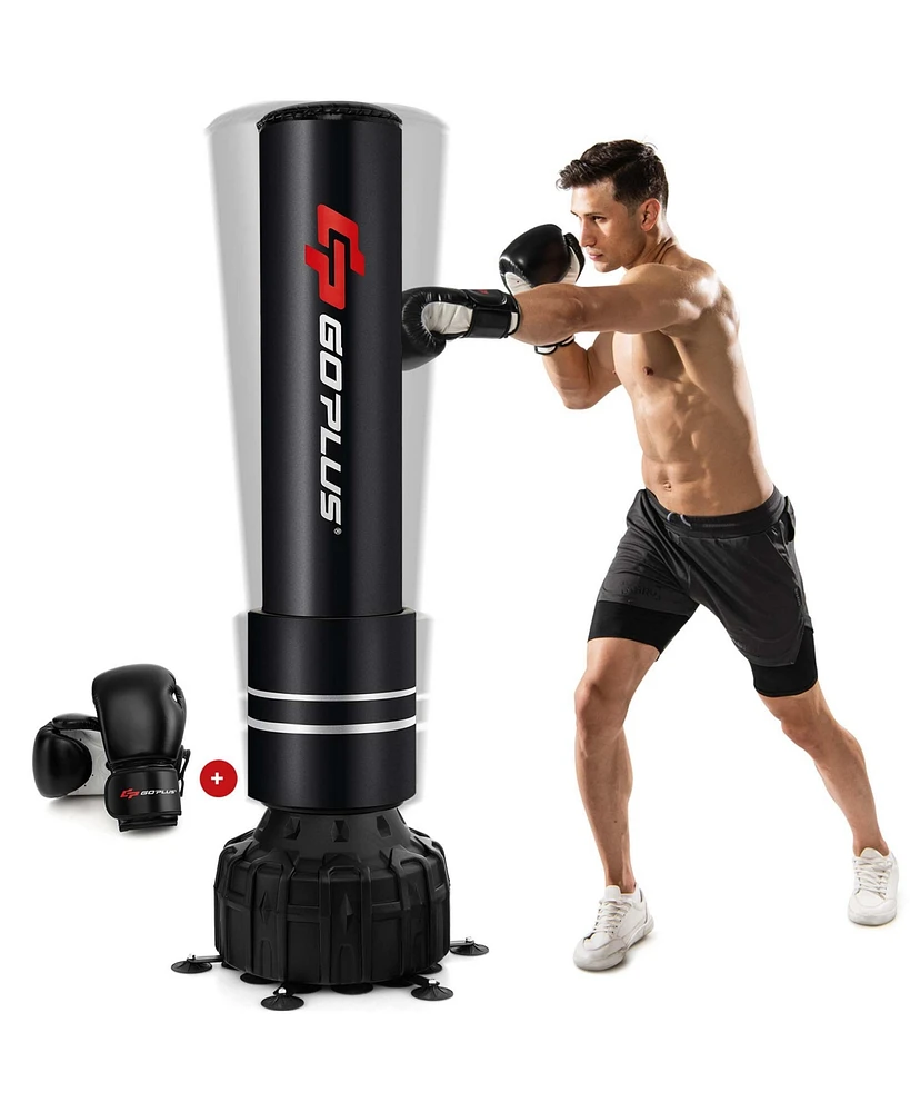 Costway Freestanding Punching Bag 71'' Boxing Bag with25 Suction Cups Gloves & Filling Base