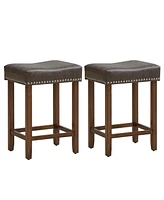 Costway 24" Upholstered Bar Stools Set of 2 with Footrests Rubberwood Frame Saddle-shaped